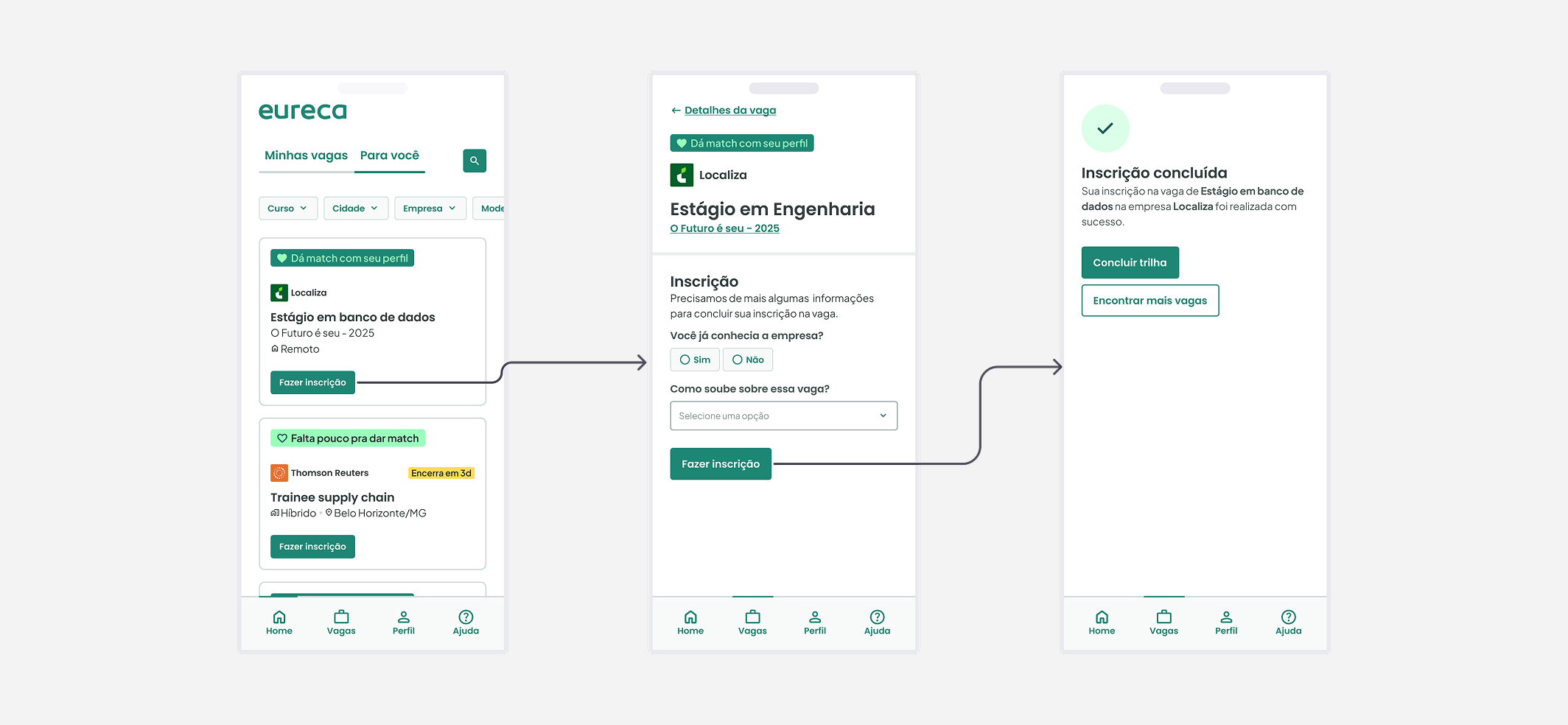 Demonstração de telas da nova plataforma da Eureca